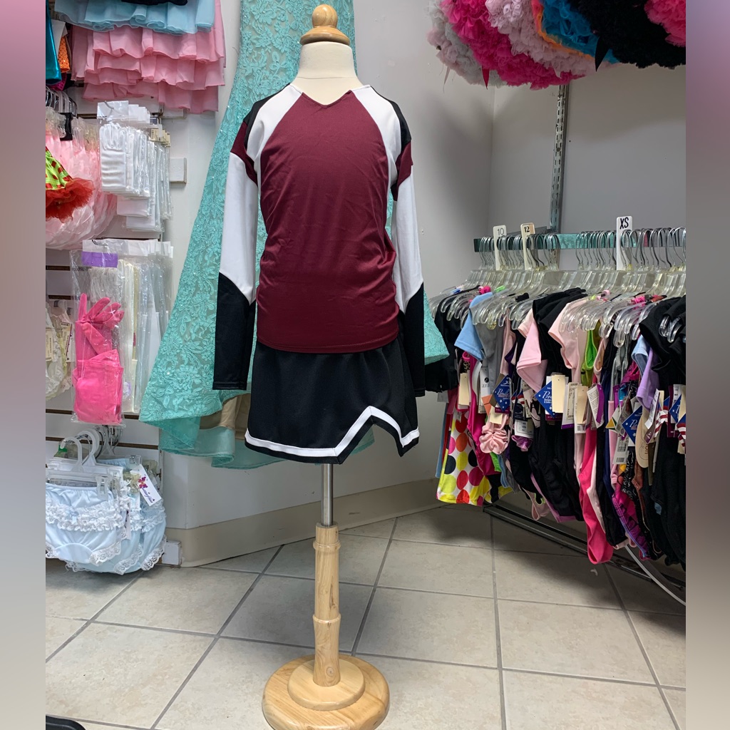 Kids S Or L Maroon Black & White Blank Long Sleeve Cheerleader Uniform Set Nwt